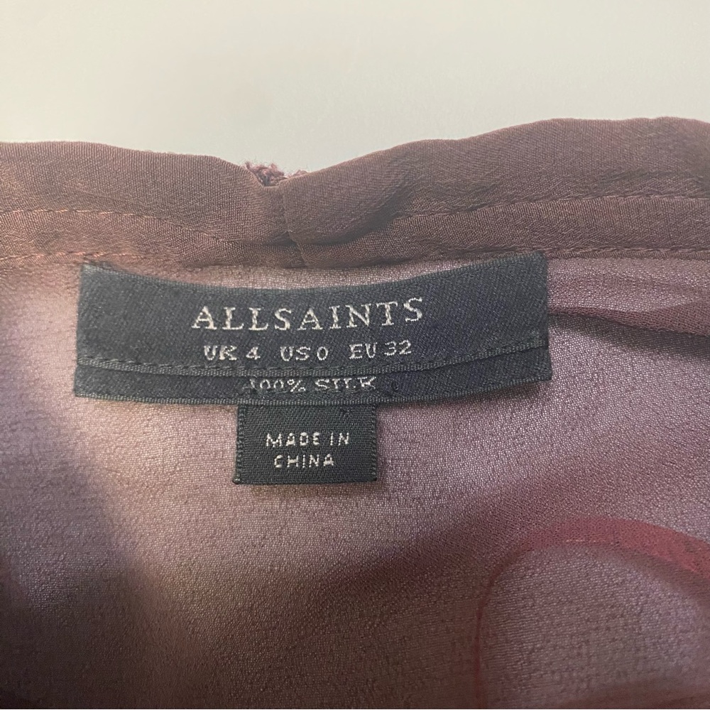AllSaints All Saints Women’s Jayda Dress Size 0 100% Silk Maroon Feminine Dainty - Picture 8 of 15
